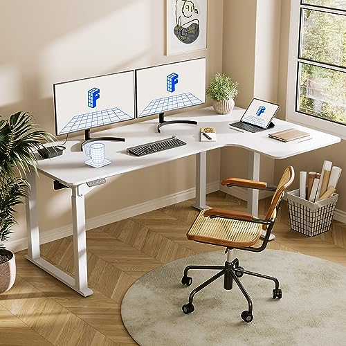 FLEXISPOT Dual Motor L-Shaped Standing Desk 71x43 White