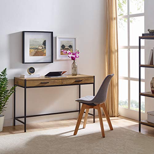 Caffoz 48" Writing Desk | Study Computer Desk | Oak Brown | Laptop PC Table Workstation with 2 Drawers for Home Office | Storage Space Saver