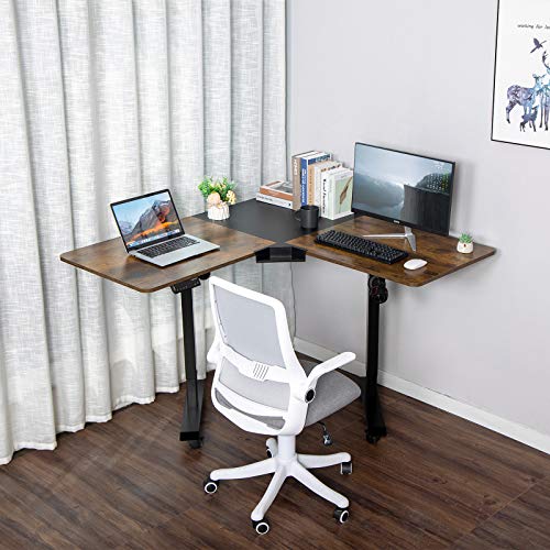 ELECWISH L Shaped Desk Electric Height Adjustable Corner Computer Desk Space-Saving Long Table with Pen Case and EO Material Plate for Home Office Large Gaming Writing Workstation（Black+Rustic Brown