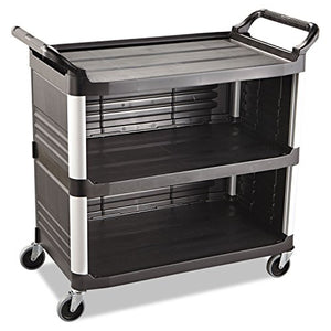 Rubbermaid Commercial Xtra Utility Cart, 300-lb Capacity, Three-Shelf, Black