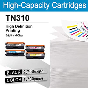 5 Pack (2 Black + 1 Cyan + 1 Magenta + 1 Yellow) Compatible TN310 TN310BK TN310C TN310M TN310Y Toner Cartridge Replacement for Brother MFC-9640CDN MFC-9650CDW Printer Ink Cartridge (High Yield)