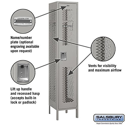 Salsbury Industries 81168GY-U Single Tier 15-Inch Wide 6-Feet High 18-Inch Deep Unassembled Extra Wide Vented Metal Locker, Gray