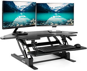 VIVO Black Corner Height Adjustable 43 inch Cubicle Standing Desk Converter, Quick Sit to Stand Tabletop Dual Monitor Riser, DESK-V000VC