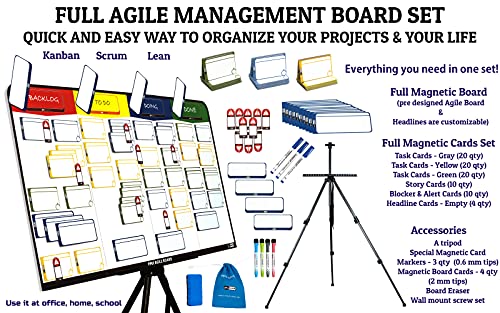 Kanban Board Magnetic, Scrum Board Magnetic Kit, Full Magnetic Project Management Board by pmxboard. 84 Piece Kanban Magnets, Kanban Cards, Scrum Cards Agile Kit. Project Planning Task Board Scrum Kit