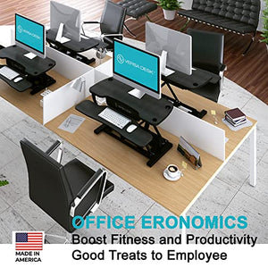 VERSADESK Electric Height Adjustable Standing Desk Converter, 40 Inch PowerPro with Keyboard Tray, USB Charging Outlet, 80 lbs Capacity, Button Switch - Black