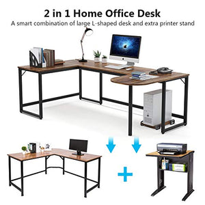 Tribesigns U Shaped Desk, Large L-Shaped Desk Corner Computer Office Desk Writing Table with Printer Stand, 78.7 x 47.2 inch Executive Workstation Desk for Home Office (Vintage Brown)