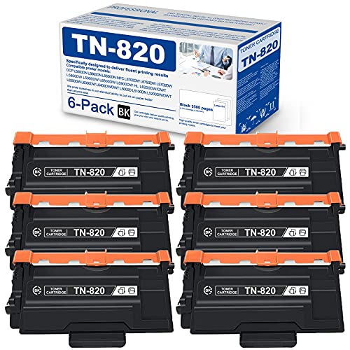 (6 Pack, Black) TN820 TN-820 Compatible Toner Cartridge Replacement for Brother DCP-L5650DN MFC-L6700DW L6750DW L5700DW L5800DW L5900DW L6800DW L6900DW HL-L6250DW L6300DW L5100DN L5200DW/DWT Printer