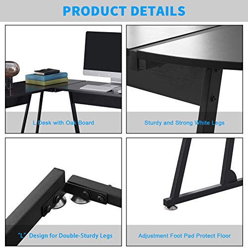 L-Shaped Desk Computer Corner Desk, Home Gaming Desk, Office Writing Workstation Space-Saving, Easy to Assemble, Black