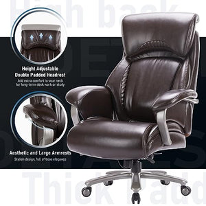 COLAMY Big and Tall Office Chair 500lbs - Heavy Duty Ergonomic Computer Chair with Extra Wide Seat, High Back Executive Large Desk Chair with Tilt Rock, Adjustable Lumbar Support - Brown