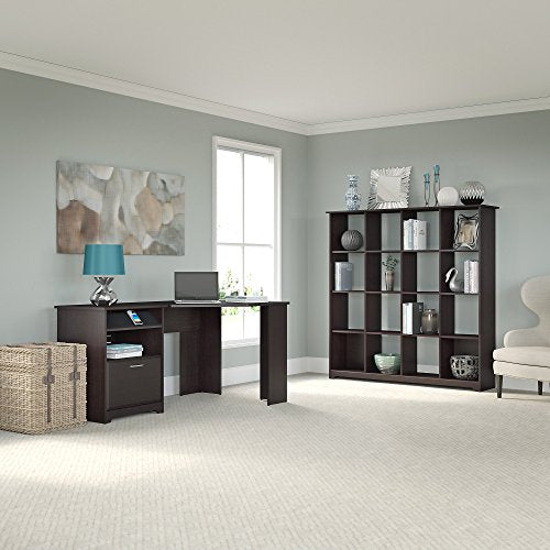 Bush Furniture Cabot Corner Desk and 16 Cube Bookcase in Espresso Oak