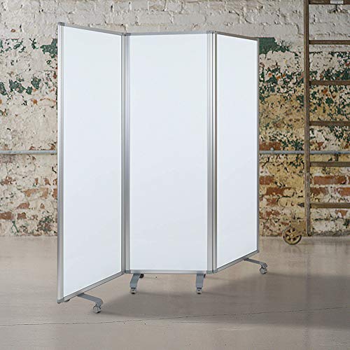 Offex Modern Double Sided Mobile Magnetic Dry Erase Whiteboard Partition Privacy Screen with Dual-Wheel Locking Casters, 72"H x 24"W - White/Gray, Perfect for Office, Classroom or Learning Environment