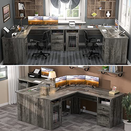 Unikito L Shaped Desk with Drawers, USB Charging Port, Power Outlet - 60 Inch, Black Oak