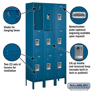 Salsbury Industries 63362BL-U Triple Tier 36-Inch Wide 6-Feet High 12-Inch Deep Unassembled Standard Metal Locker, Blue