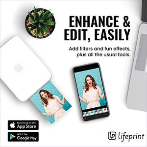 Lifeprint 3x4.5 Portable Photo and Video Printer for iPhone and Android. Make Your Photos Come to Life w/Augmented Reality - White