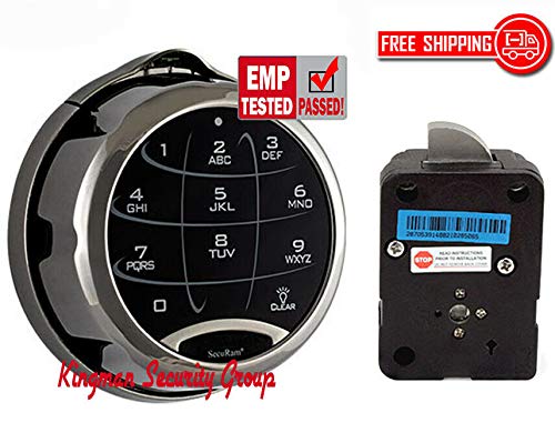 SecuRam SafeLogic Xtreme (Black Chrome Finish) Safe Lock. EMP Proof - Electronic Button Entry, with Mechanical Backup. Backlit Keypad and Dial. Up to 3 Codes. Std Lock Mounting Platform.