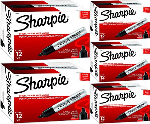 Sharpie 15001 Box of 12 Sharpie King Size Chisel Tip Permanent Markers - 5 Pack