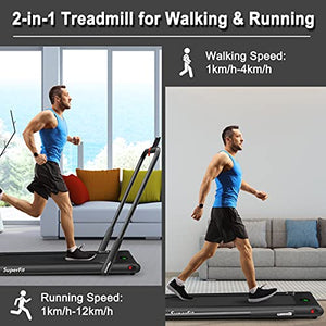 GYMAX 2 in 1 Folding Treadmill, Under Desk Electric Treadmill with LED Monitor, Remote Control, Smart App Control & Bluetooth Speaker, Flexible Running Machine for Small Space Home Gym (Black)