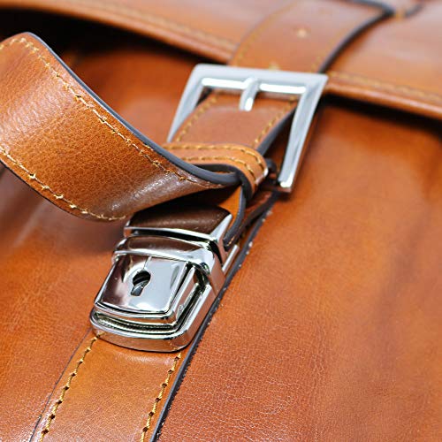 Floto Firenze Leather Buckle Strap Briefcase Bag - 2 Gusset … (Olive Honey Brown)