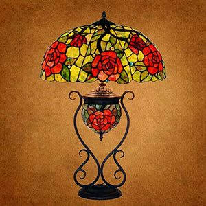 Xihe Tiffany Antique Table Lamp 18" Retro Color Glass Bedroom Living Room Lamp