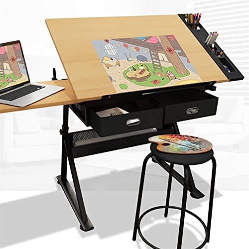 FLaig Folding Adjustable Drafting Table with Storage Drawer
