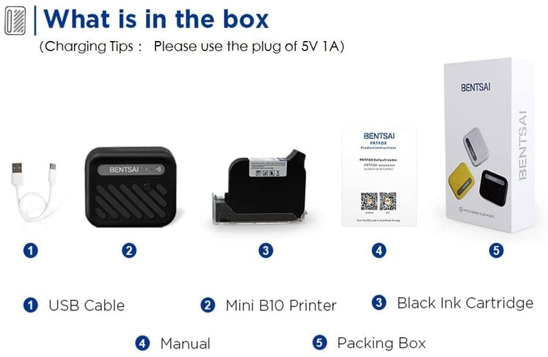 BENTSAI B10 Mini Handheld Portable Printer Mobile Inkjet Wirless WiFi Printer with iOS/Android APP DIY Printing Quick Dry QR-Code Barcode Date Logo Batch Number Print on Cartoon Wood Paper (White)