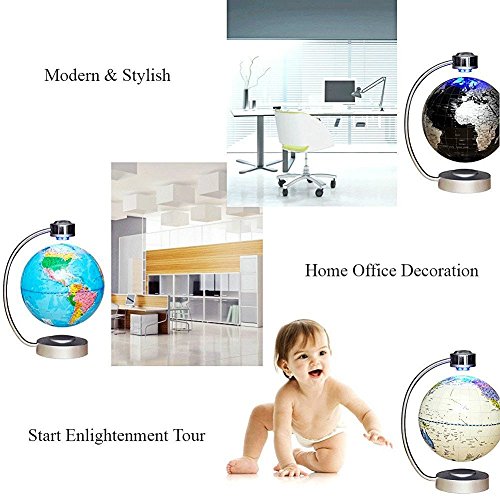 Globes World, 8" Magnetic Floating Globe with LED Light - Anti-Gravity Levitation Rotating Planet Earth Globe Stylish Home Office Desktop Display Decoration (Blue)