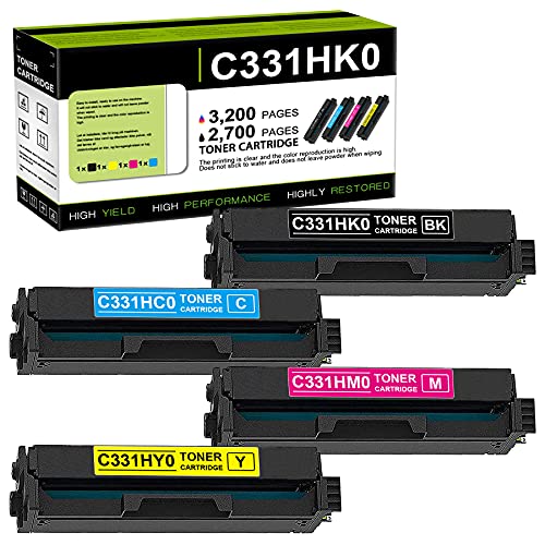 Compatible 4 Pack (1BK/1C/1M/1Y) C331HK0 C331HC0 C331HM0 C331HY0 Remanufactured Toner Cartridge Replacement for Lexmark MC3326adwe C3326 C3326dw Series Printer