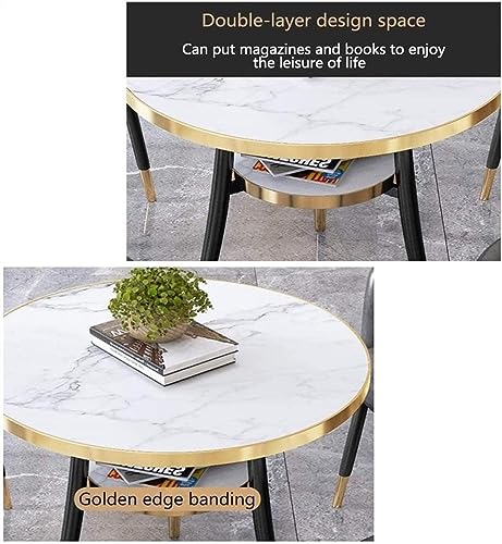 WEBERT Office Reception Room Club Table and Chair Set - Modern Design Minimalist Style Wooden Round Table - White - Set of 4