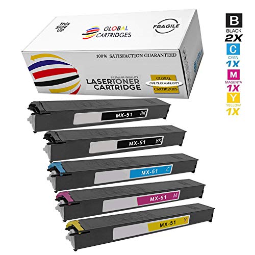 Global Cartridges Compatible Toner Cartridge Set with Additional Black for Sharp MX 4110N 4111N 4140N 4141N 5110N 5111N 5140N 5141N Printers (2xBlack,1xCyan,1xYellow,1xMagenta)