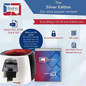 Badgy100 Color Plastic ID Card Printer with Complete Supplies Package with Bodno ID Software - Silver Edition