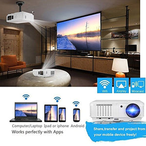 HD Movie Projector 1080P Wireless WiFi Bluetooth, Multimedia LCD Projector WXGA 3900 Lumen Home Theater Projector Android 6.0 for Business Presentation Phone Laptop DVD Bluray PS3 PS4 XBox TV HDMI USB