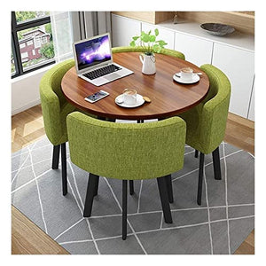 ZHANGPP Round Wooden Table and Chair Set 5-Piece - Small Conference Room Furniture - 80cm (Green)