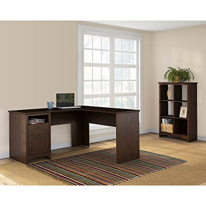 Bush Furniture Buena Vista L Shaped Desk with 6 Cube Bookcase in Madison Cherry