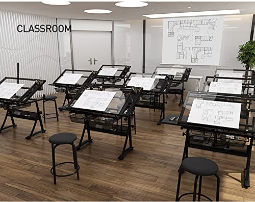 CYYTLFSD Glass Drafting Table Art Desk with Drawers and Chair