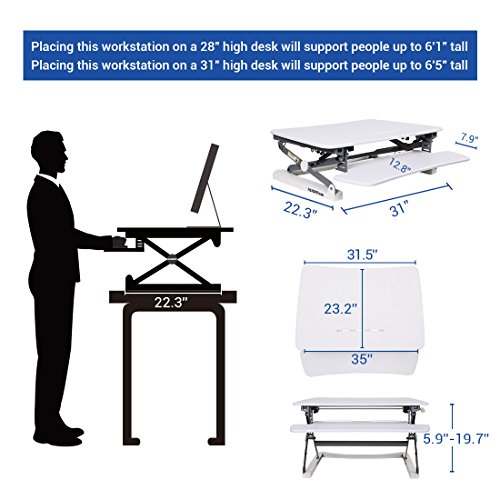 FlexiSpot Stand up Desk - 35 Height Adjustable Standing Desk Riser with Removable Keyboard Tray (White)
