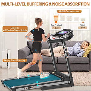 SYTIRY Treadmill with Large 10" Touchscreen and WiFi Connection, YouTube, Facebook and More, 3.25hp Folding Treadmill, Cardio Fitness Exercise Machine for Walking, Jogging, and Running.