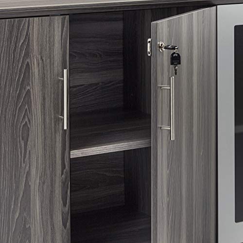 Safco Medina Modern Office Storage Wall Cabinet with Wood and Glass Doors, 72"W x 20"D x 29 1/2"H, Gray Steel