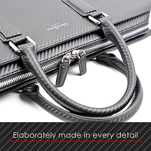 Dom Teporna Italy Carbon Genuine Leather Briefcase for Men Business Bag Water Resistant - Black