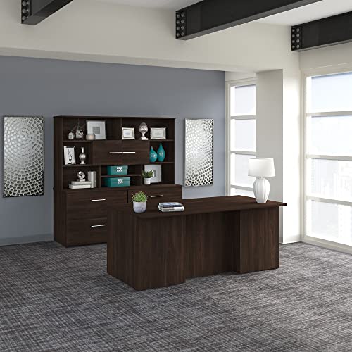 Bush Business Furniture Office 500 Executive Desk with Drawers, Lateral File Cabinets, Hutch 72W Black Walnut