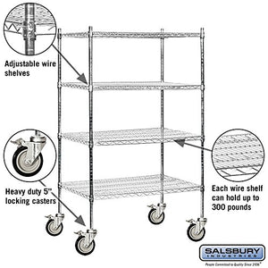 Salsbury Industries Mobile Wire Shelving Unit, 36-Inch Wide by 69-Inch High by 24-Inch Deep, Chrome