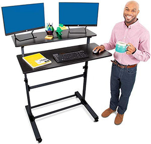 Stand Steady Tranzendesk Two Level Mobile Workstation | Height Adjustable Standing Desk w/Locking Wheels | Multipurpose Stand Up Desk Great for Schools, Presentations, Offices & More! (Black/40 x 28)