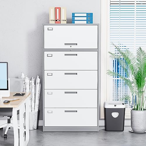 LISSIMO Metal File Cabinet with Lock, 4 Drawer Lateral Filing Cabinet - Home Office Storage