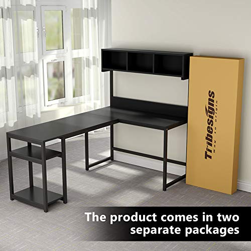 Tribesigns 68 Inch L Shaped Computer Desk with Hutch Shelf, Space-Saving Corner Desk with Storage Bookshelf CPU Stand, PC Workstation Study Writing Gaming Table Home Office L Desk (Black)