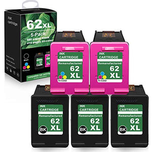 [3 Black+2 Tri-Color] 62XL Compatible Remanufactured Ink Cartridge Replacement for HP Envy 7640 5642 5540 5541 5542 5643 5644 5660 5661 5663 5664 5665 7643 7644 Printer Ink Cartridge