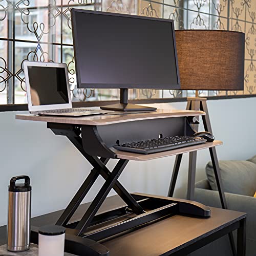 Ergotron WorkFit-Z Mini Small Standing Desk Converter - 31 Inch Width, Grey Woodgrain