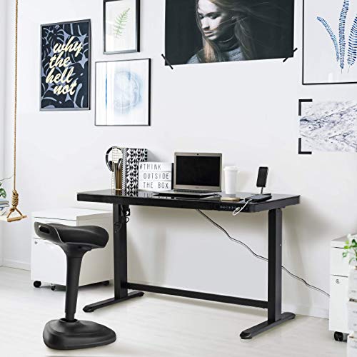 Jefferson Electric Height Adjustable Standing Desk with Drawer, 47.37” x 23.75” Glass Desktop, USB and USB-C, Motorized Uplift, Built-in Ergonomic Memory Controller Keypad (Black)