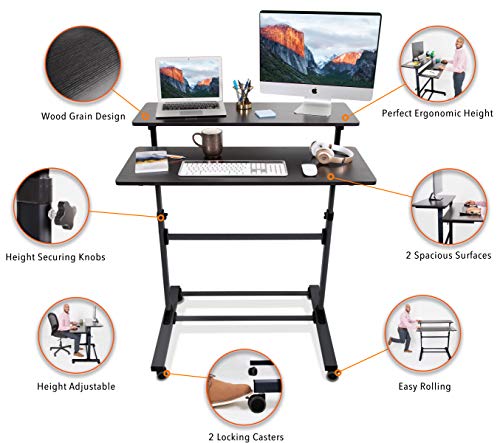 Stand Steady Tranzendesk Two Level Mobile Workstation | Height Adjustable Standing Desk w/Locking Wheels | Multipurpose Stand Up Desk Great for Schools, Presentations, Offices & More! (Black/40 x 28)