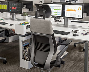Steelcase Gesture Office Desk Chair with Headrest Plus Lumbar Support Cogent Connect Blueprint Fabric Standard Black Frame