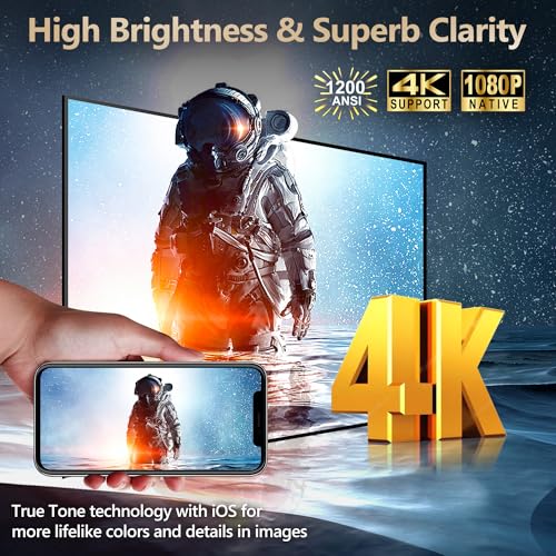 ZCGIOBN Daylight Projector Auto Focus 4K, 1200 ANSI Bright HD LED Home Theater Video Projector