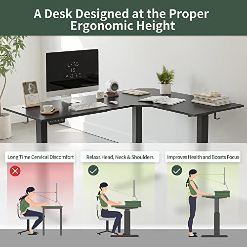 FEZIBO 75" Triple Motor L-Shaped Electric Standing Desk, Height Adjustable, Black Frame/Black Top